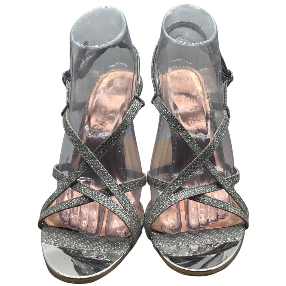 Ted Baker Enthea Silver Glitter Strappy Stiletto Heel Sandals‎ Womens 40.5 10.5